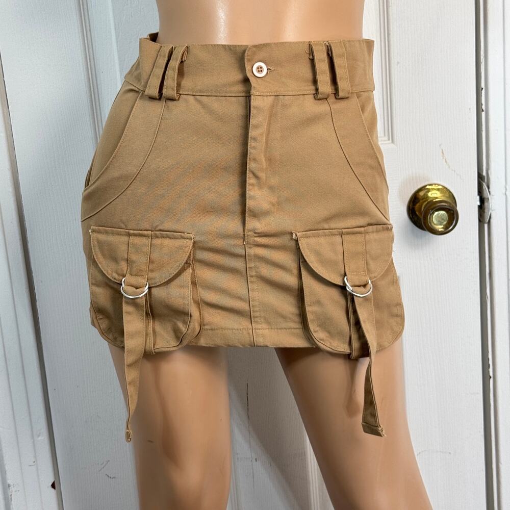 PrettyLittleThing Utility Cargo Micro Mini Skirt 8 Khaki Y2k Bratz